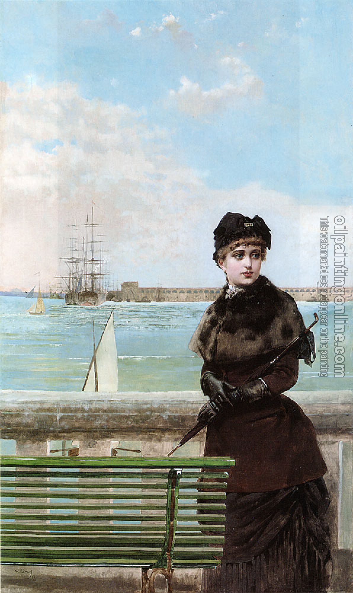 Vittorio Matteo Corcos - An elegant Woman at St Malo